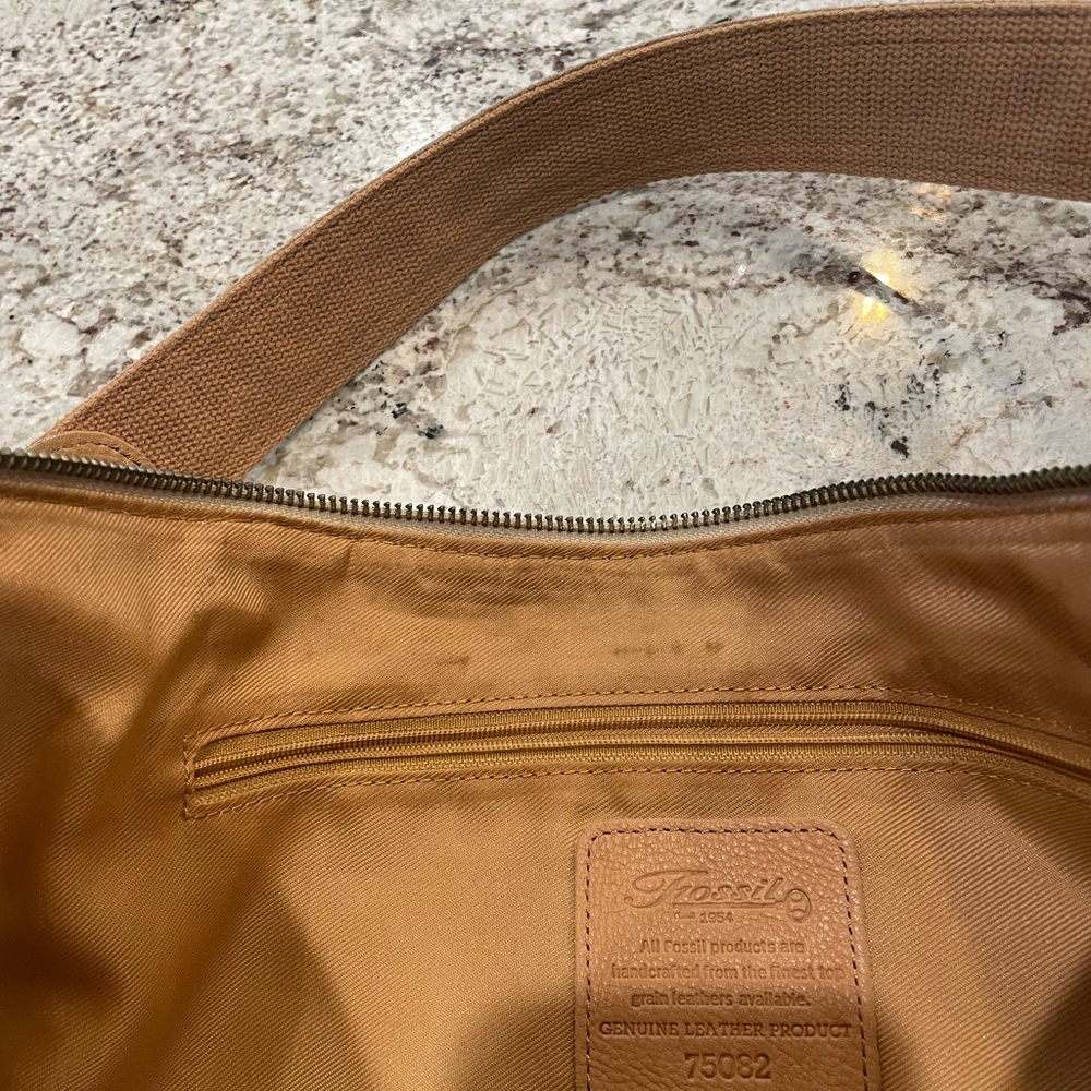 Fossil Leather and Canvas Fossil Bag w/ Fringe Pulls - Picture 9 of 10